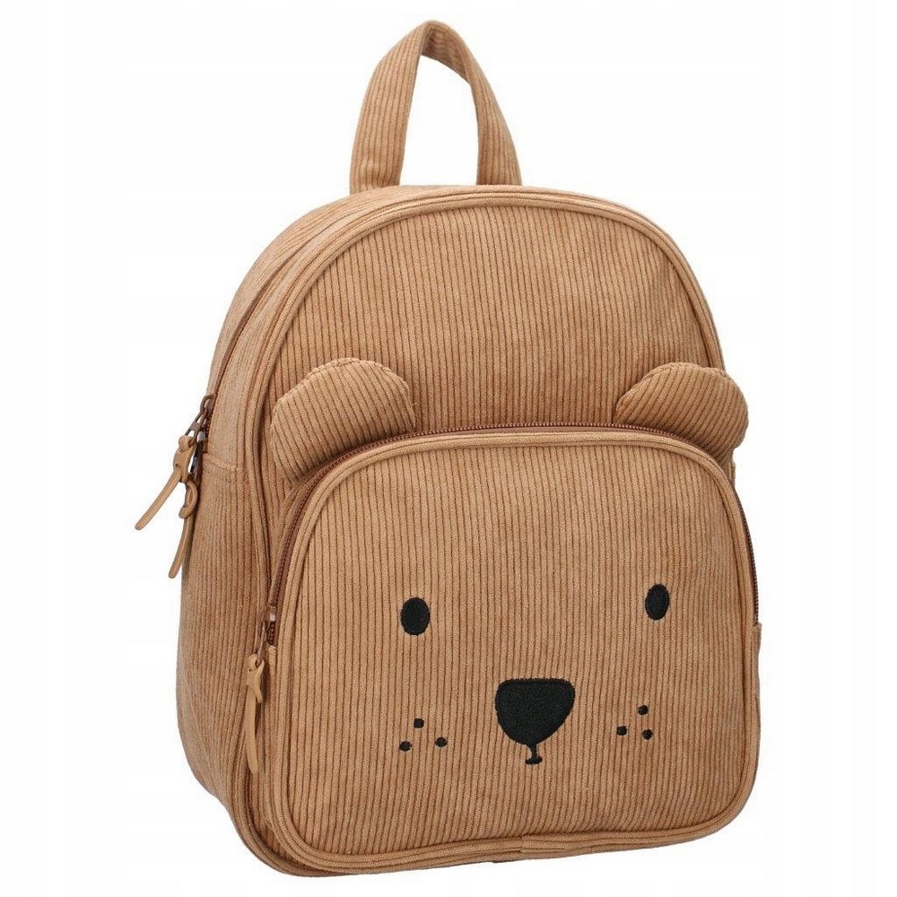 Detský batoh Beary Excited Brown od KIDZROOM s veselou medvedíkovou tváričkou
