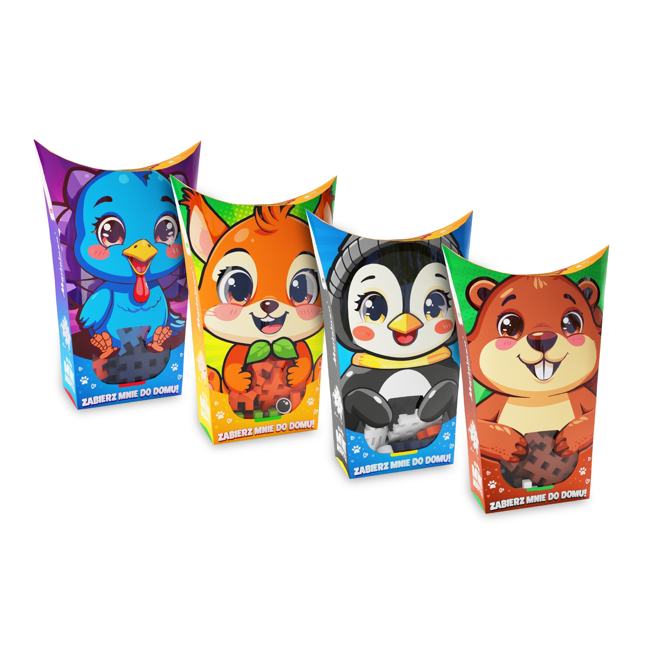Marioinex Mini vaflové vreckové zvieratká 4-balenie veverička, moriak, bobor, tučniak