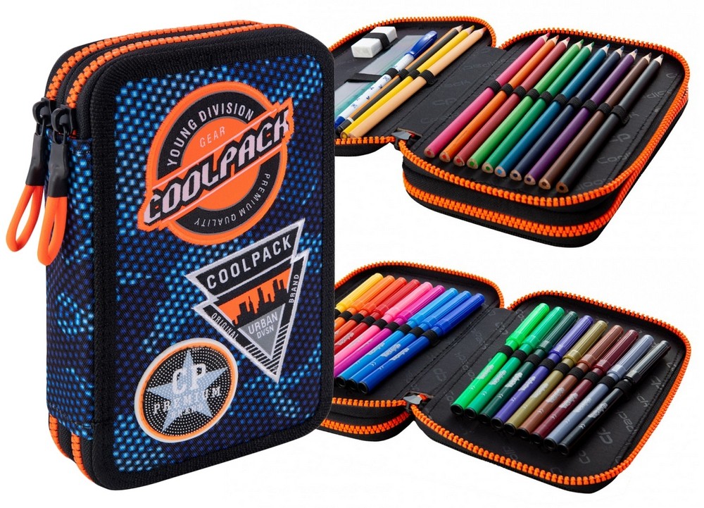 Puzdro na ceruzky CoolPack Double s príslušenstvom - Navy Badges