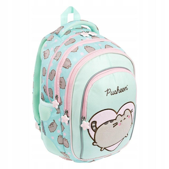 Školský batoh Pusheen pre dievčatá - mätový s jednorožcom, 16"