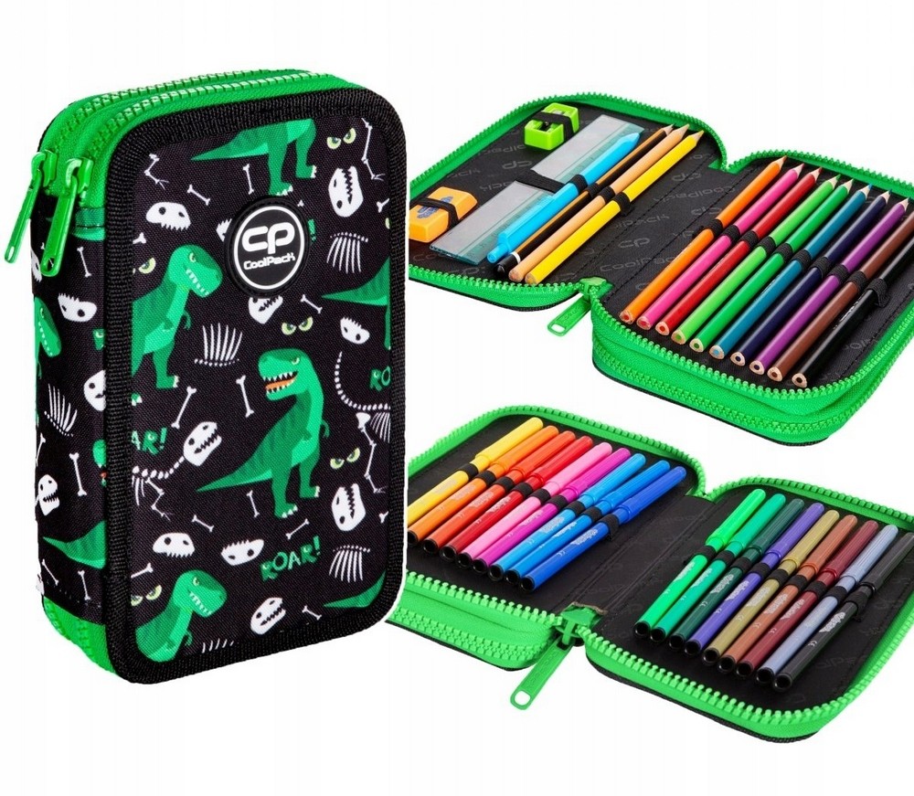 Puzdro na ceruzky CoolPack dvojkomorový s vybavením JUMPER 2 dinosaury, DINOSAURS (D066330)