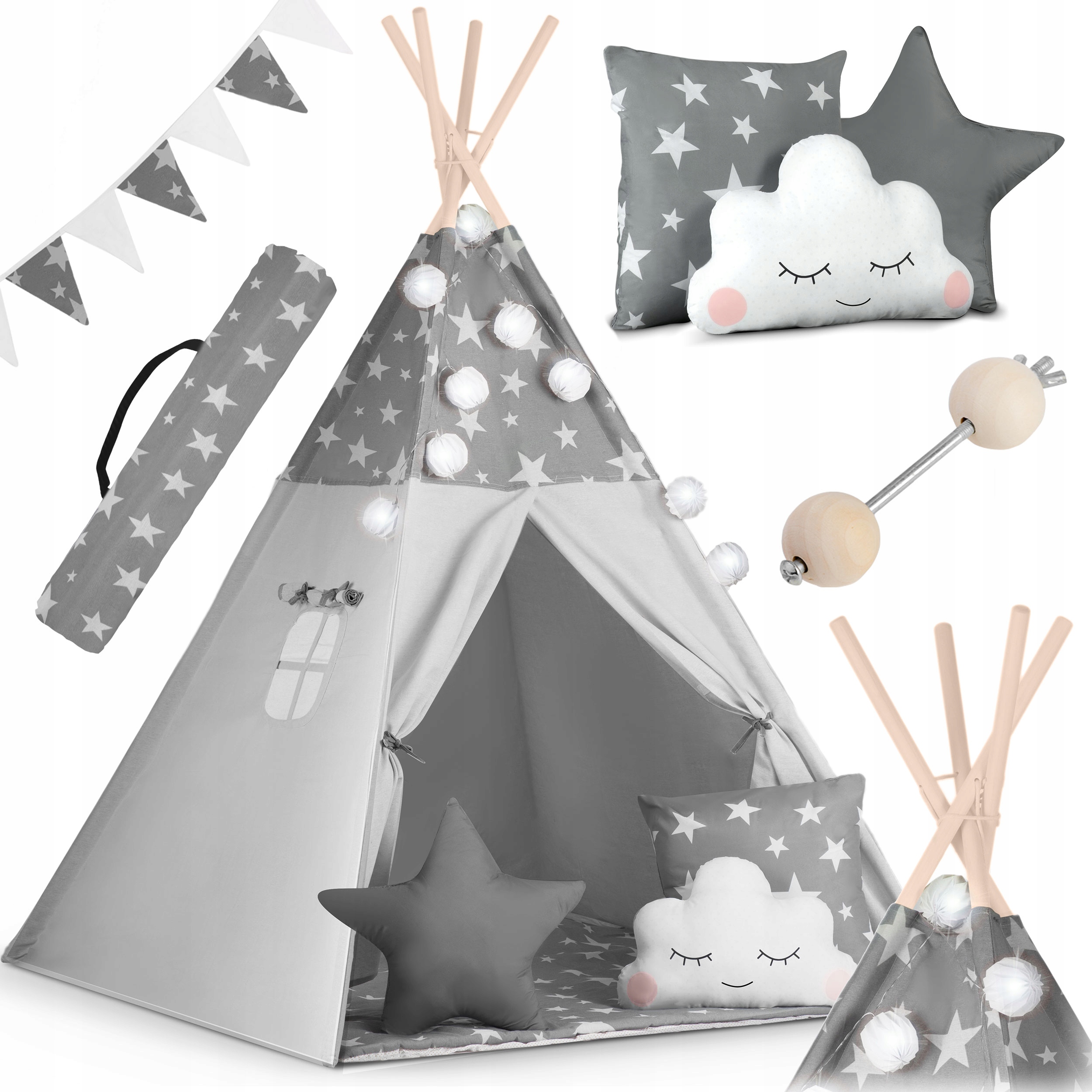 Stan típí wigwam pre deti teepee girlanda vankúše stabilizátor Nukido