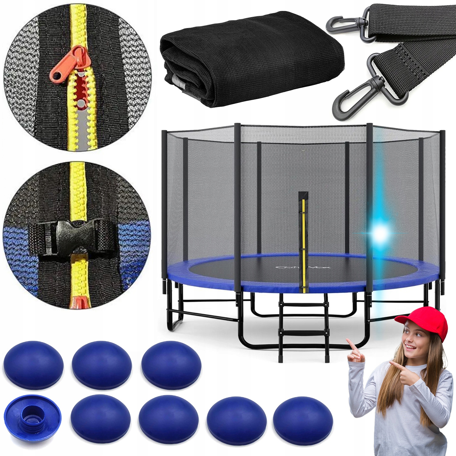 VONKAJŠIA SIEŤ NA TRAMPOLÍNU 3,6 m, 106/122 cm, PRE 8 STĹPIC + 8 HRÍBOV