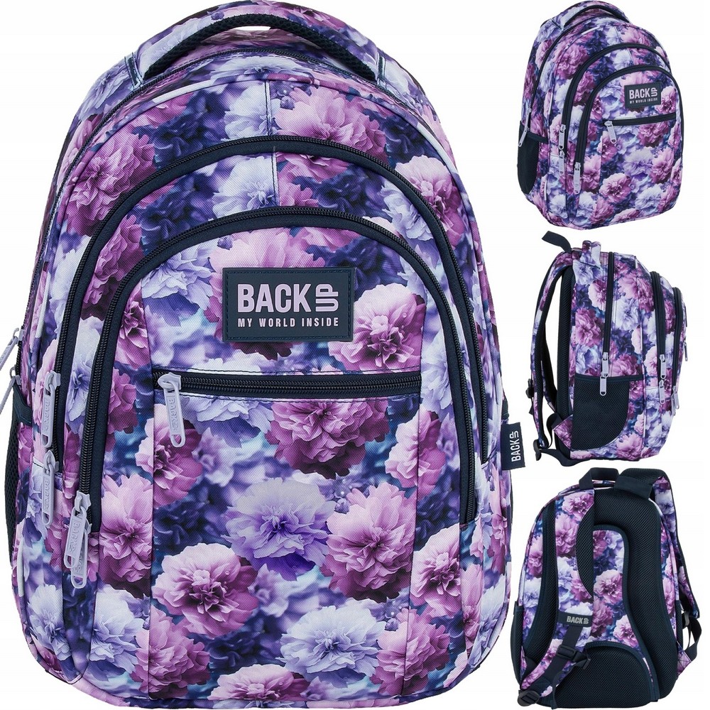 SchoolPack Mládežnícký Školský Batoh pre Dievča Violet Boom s Kvetinovým Vzorom