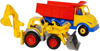 Staviteľ Bob - 2V1 Wader Dump Truck + Charger Rýpadlo 4112/0377