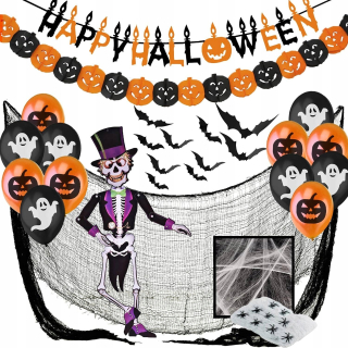 38x SÚPRAVA HALLOWEENSKÝCH DEKORÁCIÍ PÁRTY OZDOBY HALLOWEEN BAT