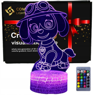 3D nočné svetlo led usb + diaľkové ovládanie na darček Psi Patrol