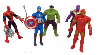 HULK - 5 Figúrky Avengers Spiderman Iron Man Hulk
