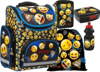Aktovka školská taška - Puzdro na ceruzky TORNISTER 5v1 EMOJI TAŠKA A FĽAŠA