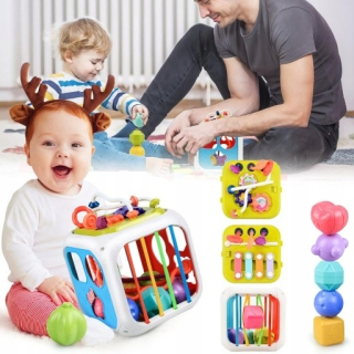 7 V 1 MONTESSORI HRAČKY PRE BOJČATÁ, HRAČKY S FAREBNOU KOCKOU