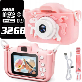 Detský fotoaparát - DIGITÁLNA KAMERA PRE DETI HERNÁ KAMERA + 32 GB karta