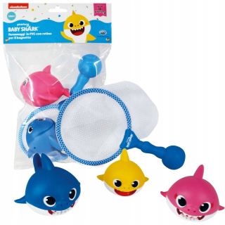 Hračka do kúpeľa - SÚPRAVA 3 POSTAVIČIEK BABY SHARK S KÚPAĽOVOU SIEŤKOU