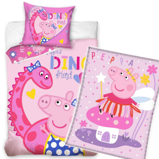 Pepa Pig - Bavlnené posteľná bielizeň Peppa 160x200 + deka