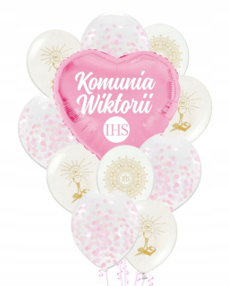 Sada balónikov ružová COMMUNION + MENO osobné