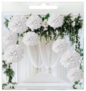 Pompom z hodvábneho papiera 35cm BIELY krst