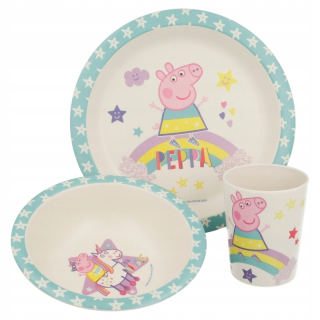 Pepa Pig - Bambusové nastavenie 3 večere riadu Peppa prasa