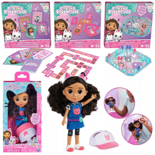 Domček pre mačky Gabi Gabby 20 cm a hrací set 3v1 Domino Pop-up Jumbo karty