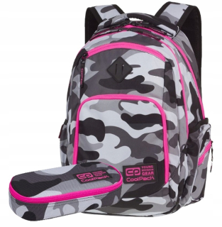Školská taška - batoh, set, zostava - COOLPACK BACKPACK SET CUBER CASE CAMO GIRLS