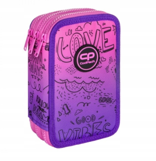Coolpack Jumper 3, trojité puzdro na ceruzky - Purple Scrible (D067341) s príslušenstvom