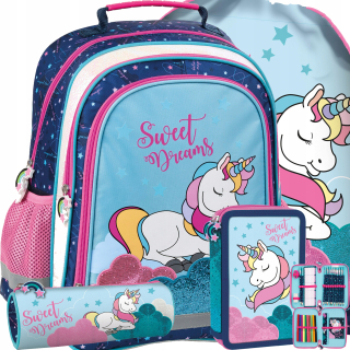 Školský batoh, taška - Derform školský batoh zahŕňal Unicorn 4 El.