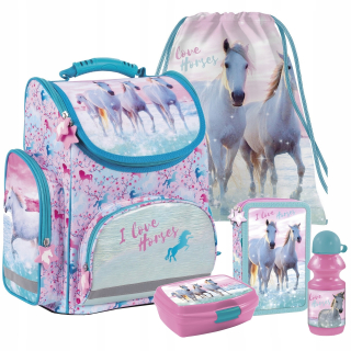 Aktovka školská taška - Derform Schoolboy Horses pre dievča