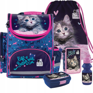 Aktovka školská taška - Derform Schoolbag mačiatko pre dievča