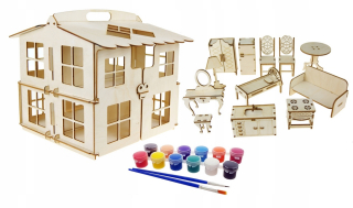 Dollhouse s Mebelki pre maľovanie, drevo