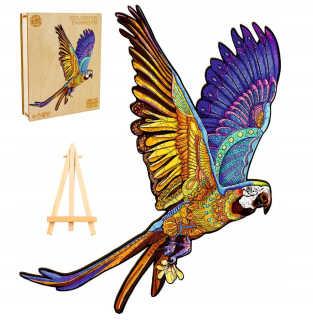 DREVENÉ PUZZZLE PRE DOSPELÝCH, VEĽKÉ, 222 KUSOV, PAPÁGY, DREVENÁ KRABIČKA