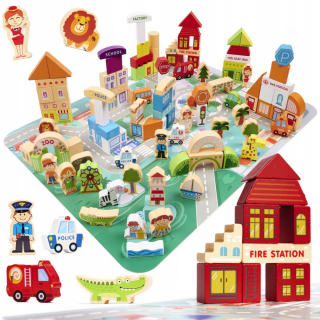 Drevené hodiny City Mata + puzzle 120EL
