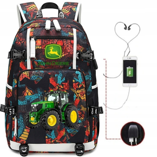 Školský batoh, taška - Veľký batoh A4 USB John Deere Vodotesné vzory