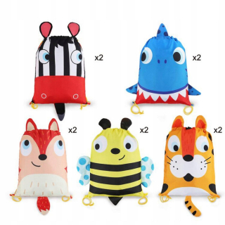 Diocyk tašky so zebra, líška, tiger, včela a žralok