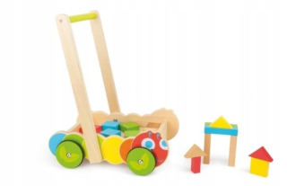 Drevená odstrková pojazdová dráha s kockami, puzzle SMALL FOOT 4769