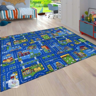 Detský koberec - Koberec City Streets Cars 200x220 City Blue