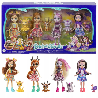 ENCHANTIMALS - Enchantimals set 4 bábiky + 4 savanna zvierat