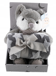 Medvedík Pú - Sada Easycare Plush Lis + deka 75x100cm sivá