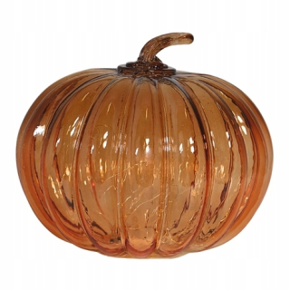Tekvicová led dekoratívna lampiónka z fikárového skla jesenná dekorácia na halloween