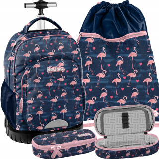Školský batoh, taška - Flamingos batohy na kolesách pre školskú dievčinu