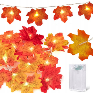SVETELNÉ VENCOVÉ LAMPY S JAVOROVÝMI LISTMI 10M 80LED JESENNÁ HALLOWEENSKÁ DEKORÁCIA