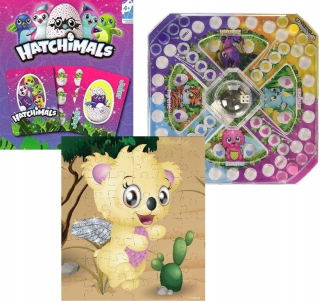 Hatchimals - Hatchi-wow Hatchals 3-balenie puzzle doska hra Spinová karta