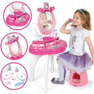 HELLO KITTY Ahoj Kitty Dressing Table s kreslom 10 príslušenstvo. Smutný