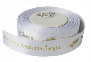 Biela stužka na sväté prijímanie s potlačou prvého svätého prijímania, 18 mm