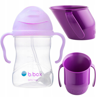 B.box Gelato fľaša so slamkou fialová BB00518 + Doidy Pohár na učenie sa piť 200 ml fialová