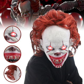 KLAUNOVÁ MASKA S LED, rekvizitami COSPLAY JOKER KOSTÝM NA HALLOWEEN