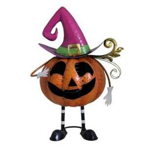 Kovová postavička tekvice v darčku halloweenskej dekorácie čiapku
