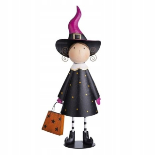Kovová postava čarodečnej v halloweenskej dekorácii klobúka