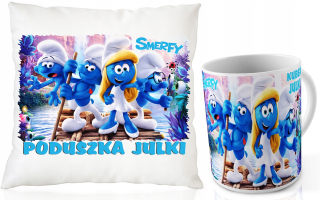 Šmolkovia - MUG + SMURF CUSHION + NÁZOV PRE NICOLAUUS ZADARMO