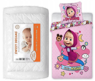 Máša a medveď - Sada quilt vankúš posteľná bielizeň 100x135 Masha