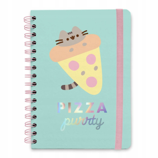 Pusheen - Mačiatko pizza tyrkysové bodkované poznámky A5