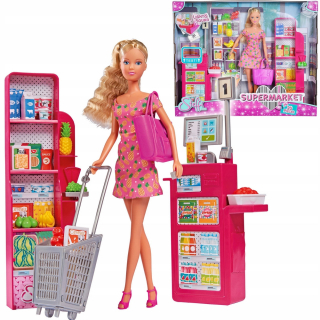 STEFFI bábika - Bábika Steffi Supermarket Shop Kasa Trolley Set