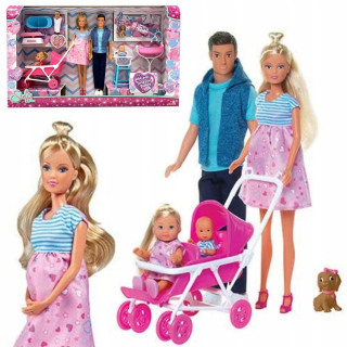 STEFFI bábika - Tehotná steffi Doll Family 5 Dolls Kevin Evi AKC